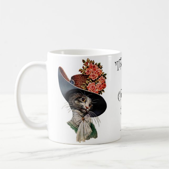 Caneca De Café Gato Vitoriano com Chapéu (Esquerda)
