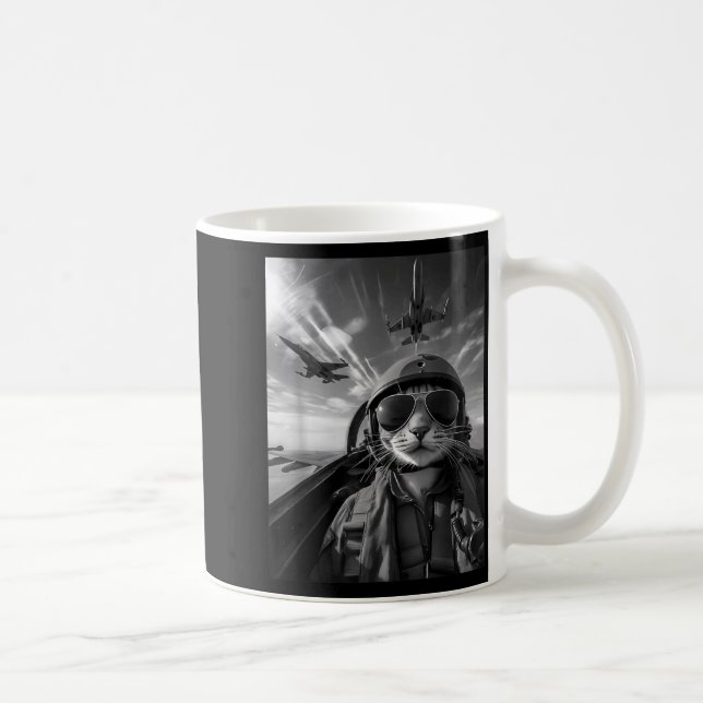 Caneca De Café Gato Voador Selfie Piloto de Caça Engraçado Meme J (Direita)