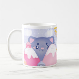 Caneca De Café Gato Whimsso e Montanhas de Inverno com Sol Gelado