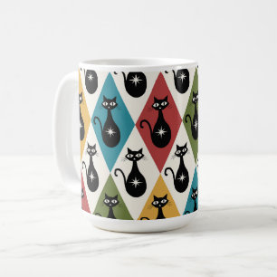 Caneca De Café Gatos atômicos de meados do século em diamantes de