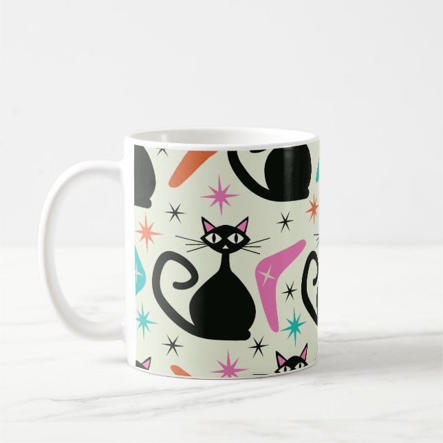 Caneca De Café Gatos Atômicos Pretos de Meados do Século com Bume (Esquerda)