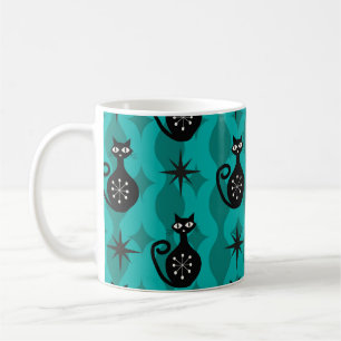 Caneca De Café Gatos Atômicos Pretos de Meados do Século em Ogee 