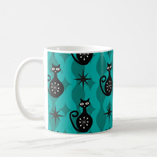 Caneca De Café Gatos Atômicos Pretos de Meados do Século em Ogee  (Esquerda)