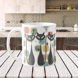 Caneca De Café Gatos Atômicos Pretos do Meio século Retro