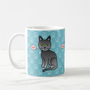 Caneca De Café Gatos Azuis Russos Com Corações Em Fundo Azul