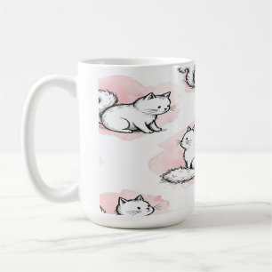 Caneca De Café Gatos Brancos Fofos Padrão de Aquarela Rosa Gato K