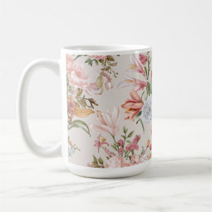 Caneca De Café Gatos Brancos Rosas Cor-de-Rosa Floral