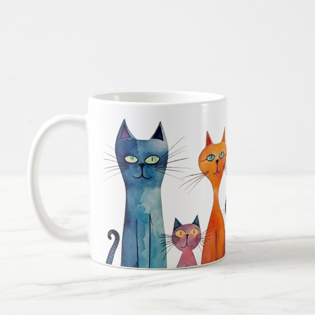 Caneca De Café Gatos Cachorros Aquarela Azul Laranja Verde Quarel (Esquerda)