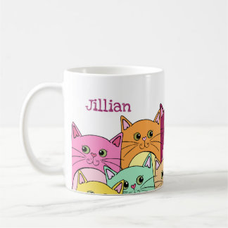 Caneca De Café Gatos Coloridos Cujos Cores São Personalizados