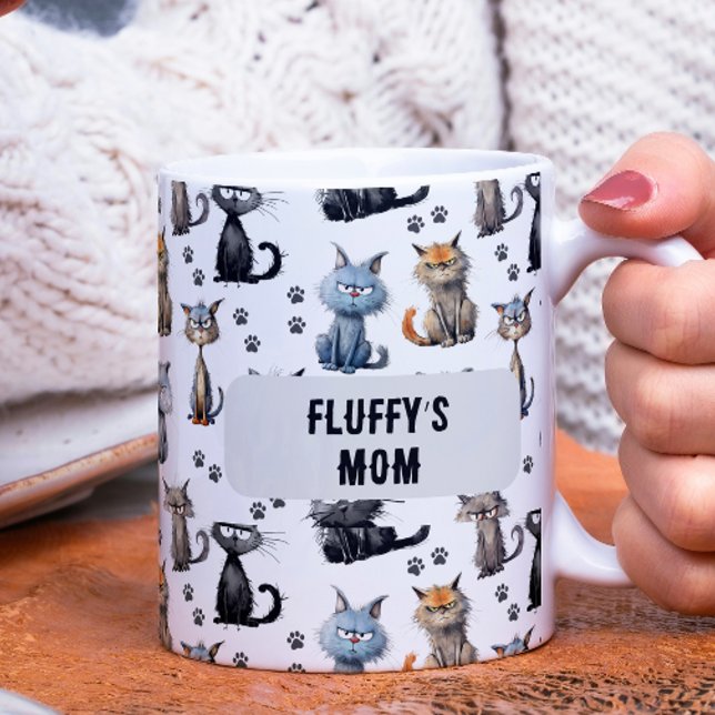 Caneca De Café Gatos Com Padrões De Rostos De Escovatura Grumpy C (Criador carregado)