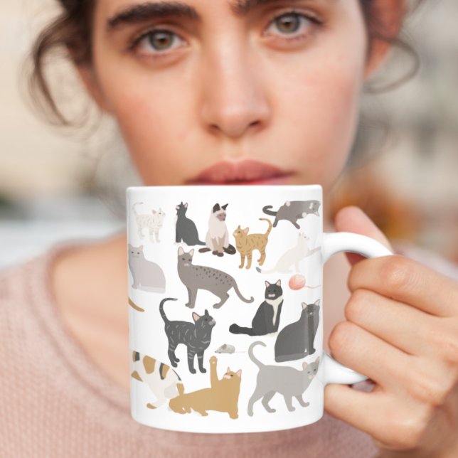 Caneca De Café Gatos de Arte Mamãe ou Pai Monograma Personalizado (Criador carregado)