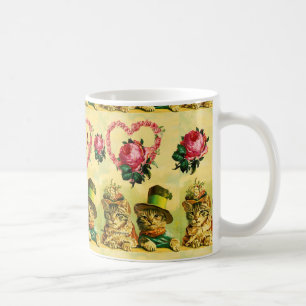 CANECA DE CAFÉ GATOS DE DIA DE OS NAMORADOS ENGRAÇADOS COM CORAÇÃ