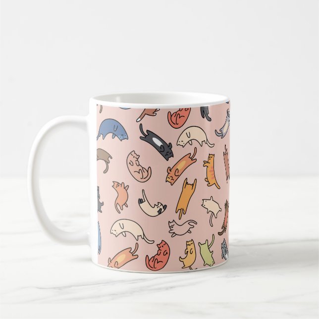 Caneca De Café Gatos de rabisco sem costura, ilustração (Esquerda)