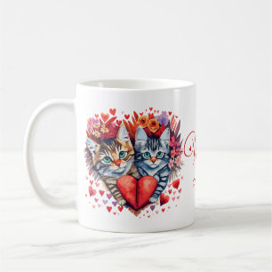 Caneca De Café Gatos de valentim em aquarela com amor