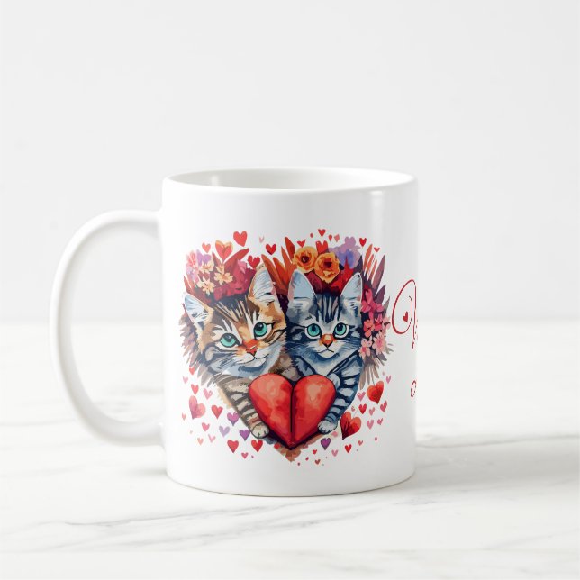 Caneca De Café Gatos de valentim em aquarela com amor (Esquerda)