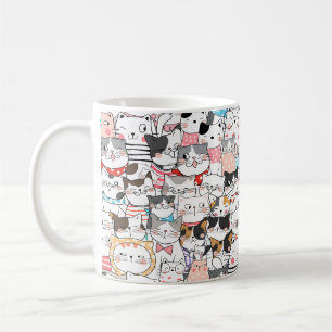 Caneca De Café Gatos desenhados em forma de corte gatinhos design