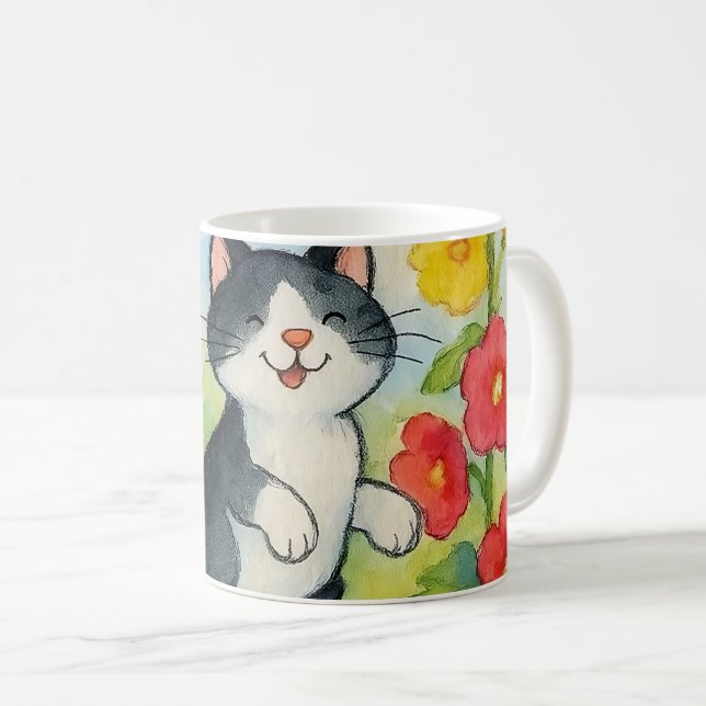 Caneca De Café Gatos-do-mato-ralados no jardim (Frente Esquerda)