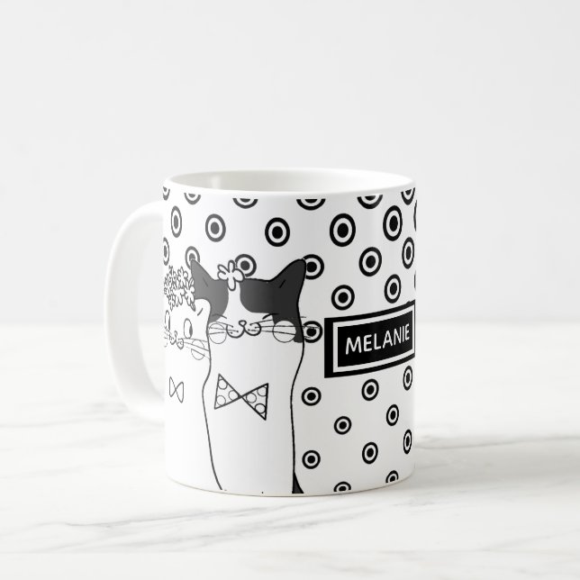 Caneca De Café Gatos Dotty bonitos no amor personalizado (Frente Esquerda)