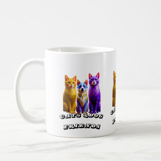 Caneca De Café Gatos e amigos de cães (Esquerda)