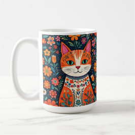 Caneca De Café Gatos e Flores de Arte Folical Whimsical