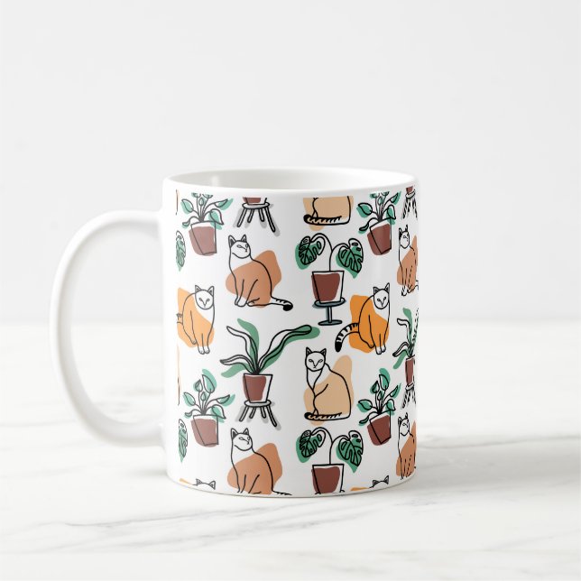 Caneca De Café Gatos e flores para desenho de linhagens (Esquerda)