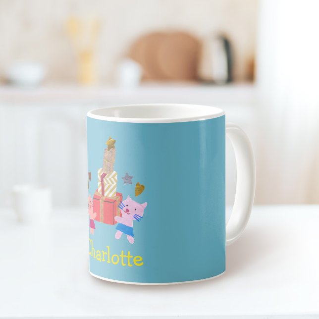 Caneca De Café Gatos e presentes em grão | Nome Azul (Criador carregado)