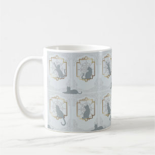 Caneca De Café Gatos Elegantes Art Déco - Cinza Claro