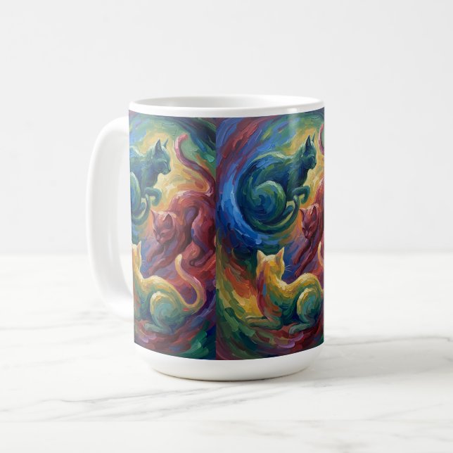 Caneca De Café Gatos em Ação - Uma Abstração (Frente Esquerda)