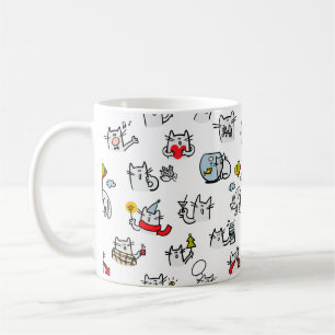 Caneca De Café Gatos engraçados, leite e magia.
