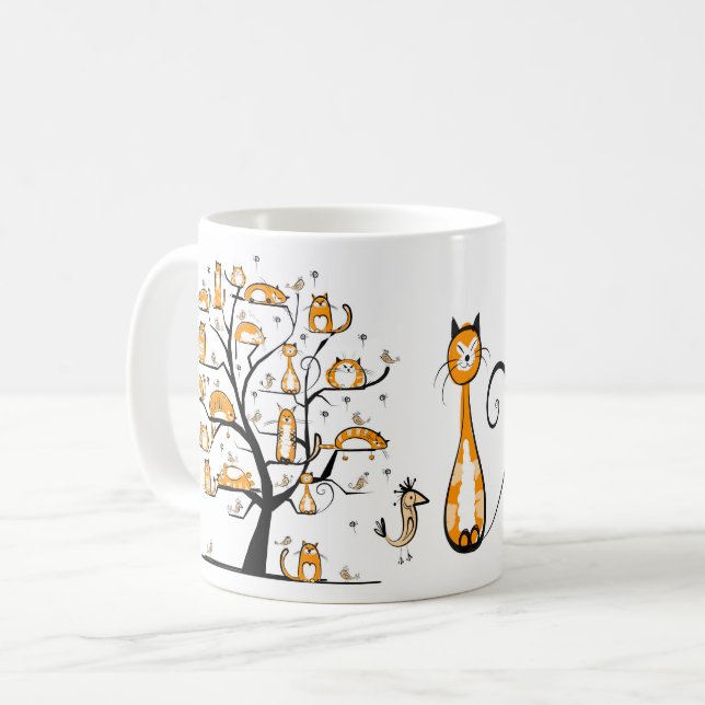 Caneca De Café GATOS Engraçados nas Árvores (Frente Esquerda)