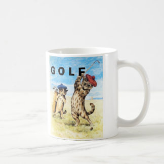 Caneca De Café Gatos Engraçados Tocando Design De Golfe