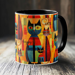 Caneca De Café Gatos Felizes E Coloridos