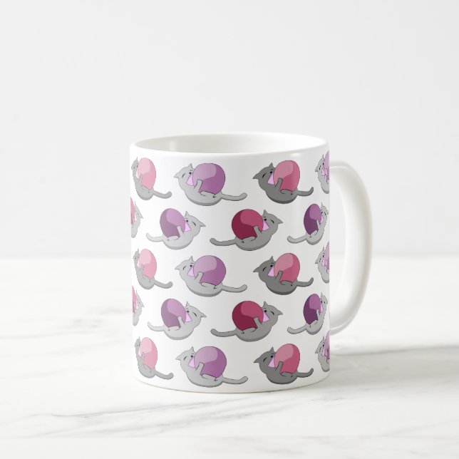 Caneca De Café Gatos Felizes e Fofos Brincando com Bolas Padrão (Frente Esquerda)