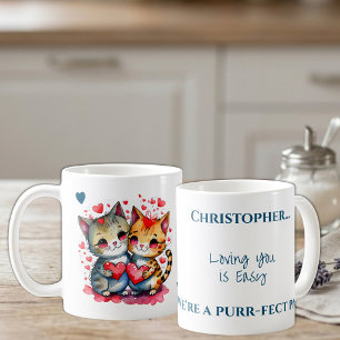 Caneca De Café Gatos fofos amando você nome personalizado azul