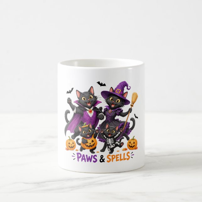 Caneca De Café Gatos fofos de Halloween Patas e Feitiços (Centro)