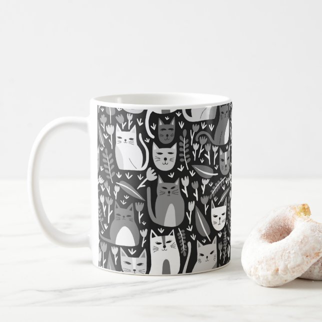 Caneca De Café Gatos Frescos Brancos Brancos Padrões de Cristóvão (Com Donut)