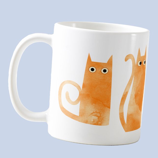 Caneca De Café Gatos Laranja (Fun watercolor orange ginger cat coffee mug)
