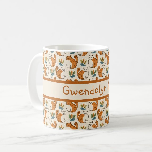 Caneca De Café Gatos laranja e branco estilo de arte ingênuo bloc (Frente Esquerda)