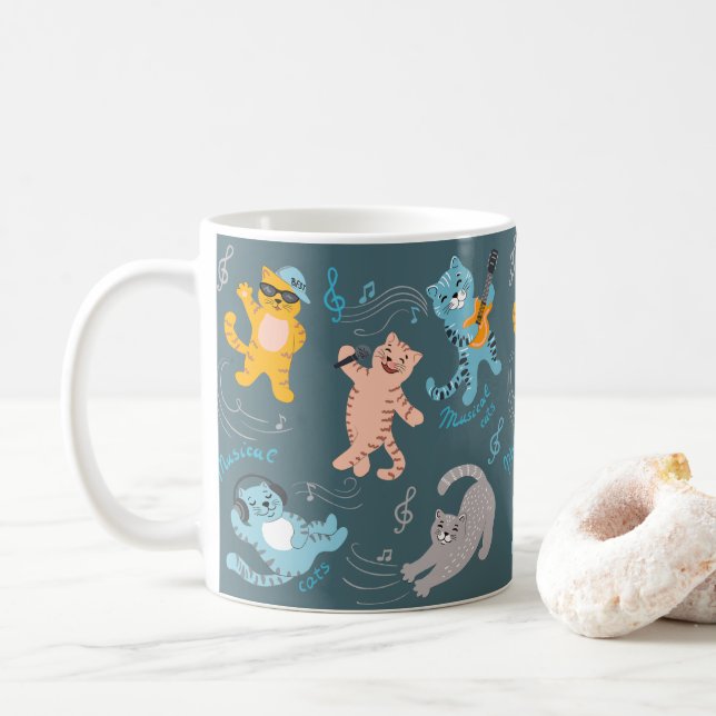 Caneca De Café Gatos Musicais Cutos - Padrões Para Crianças Cozin (Com Donut)