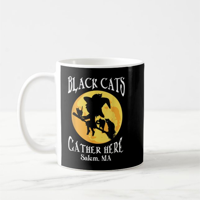Caneca De Café Gatos Negros Juntam Aqui Salem, Bruxa de Halloween (Esquerda)