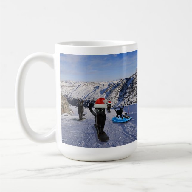 Caneca De Café Gatos Negros na Aventura de Snowboard de Santa Hat (Esquerda)