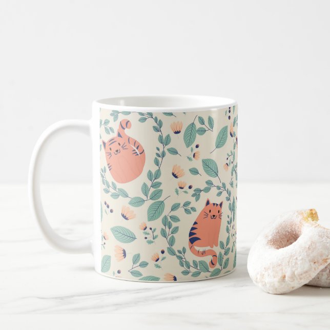 Caneca De Café Gatos no Jardim (Com Donut)