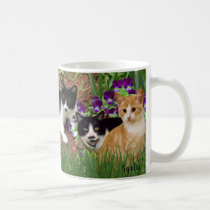 Caneca De Café Gatos no Jardim de Flores / Colagem de Fotos Café