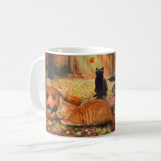 Caneca De Café Gatos no outono (Frente Esquerda)