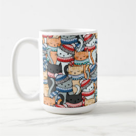 Caneca De Café Gatos no padrão de escarpas e chapéus de inverno