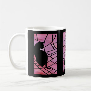 Caneca De Café Gatos numa Vidraça ao Amanhecer