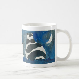 Caneca De Café gatos preto e branco sob a lua