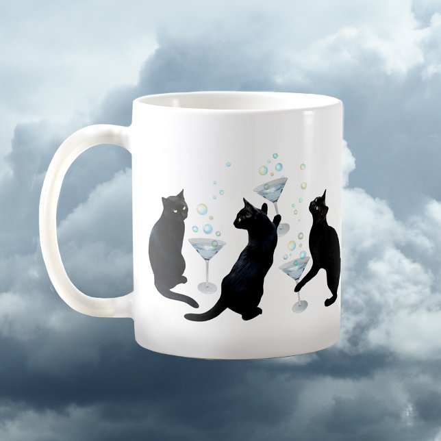 Caneca De Café Gatos Pretos com Cocktails (Criador carregado)