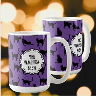 Caneca De Café Gatos Pretos do Dia das Bruxas Puros Personalizado