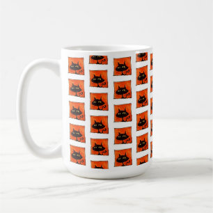 Caneca De Café Gatos Pretos do Halloween Quadrados Laranja Desenh